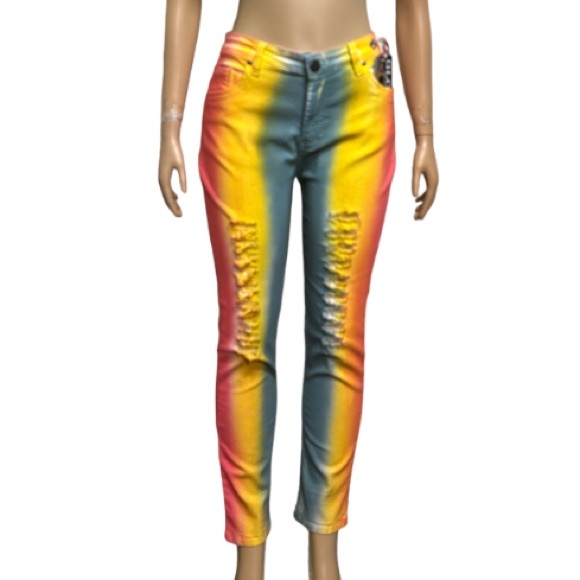 GLORY DENIM
Ladies Tie Dye Denim Ripped Jean - Red - Yellow - Green size 14 - Picture 7 of 11